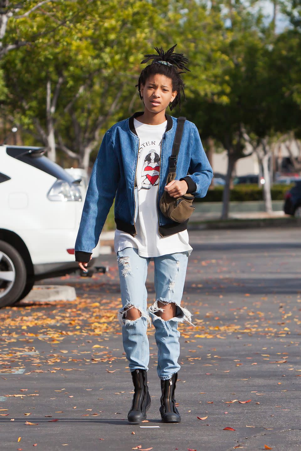 <p><strong>Who: </strong>Willow Smith</p><p><strong>Affordable Fashion Find: American Apparel</strong> denim jacket, $95, <a rel="nofollow noopener" href="http://store.americanapparel.net/en/angeleno-denim-jacket_rsadm315?c=Dark%20Wash%20Indigo" target="_blank" data-ylk="slk:americanapparel.com;elm:context_link;itc:0;sec:content-canvas" class="link ">americanapparel.com</a>.</p><p><strong>Why We Love It: </strong>Smith's denim bomber jacket adds a little edge to any look. </p>