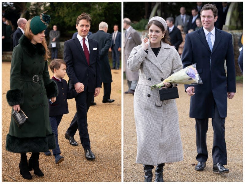 Princess Beatrice and Princess Eugenie with their families at Sandringham on Christmas Day in 2022