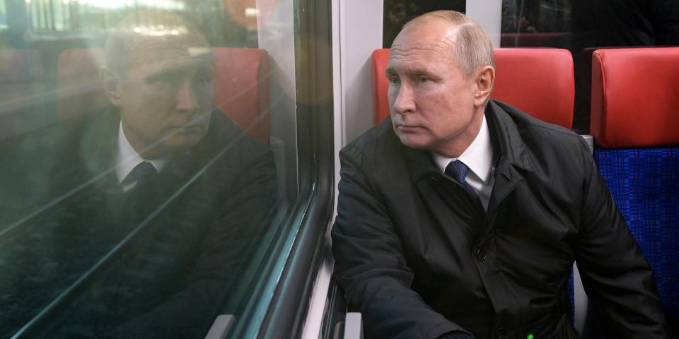 Putin rides a train