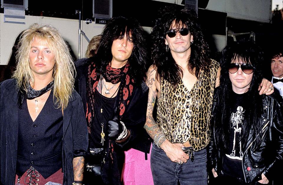 <p>Mötley Crüe attending the 1989 MTV Video Music Awards in Los Angeles. They were nominated for Best Heavy Metal Video the following year for "Kickstart My Heart."</p>