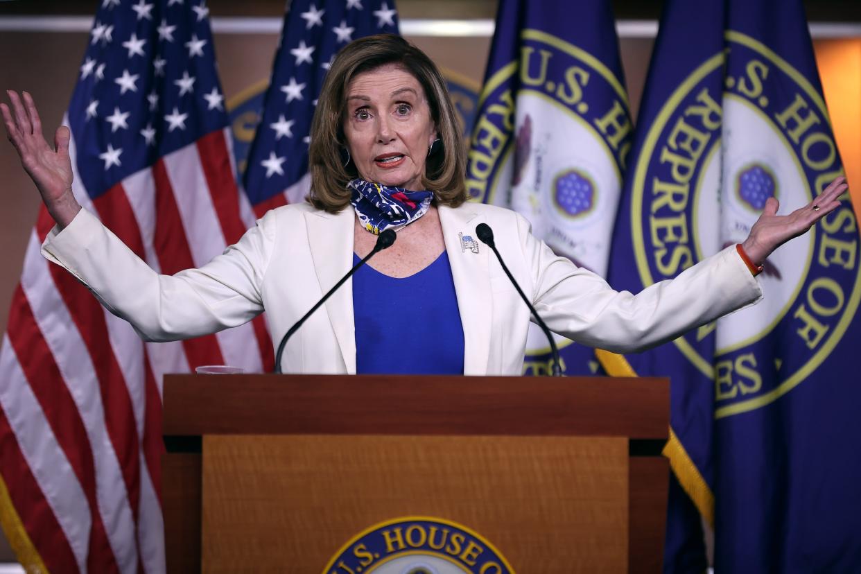 Nancy Pelosi says Donald Trump should accept the election results “like a man” rather than try and undermine the democratic process. (Photo by Chip Somodevilla/Getty Images)