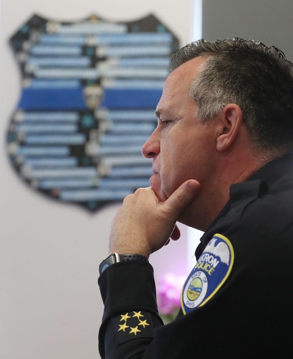 New Akron Police Chief Brian Harding reflects on the challenges facing the department during an interview Wednesday.