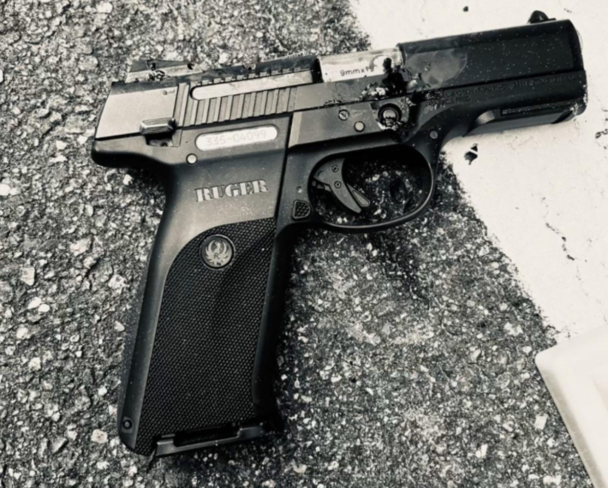 The St. Johns County Sheriff's Office said burglary suspect Dustin Alan Rush, 42, was armed with this handgun when shot to death by sheriff's deputies Saturday morning at Davis Park near Ponte Vedra Beach High School in Nocatee.