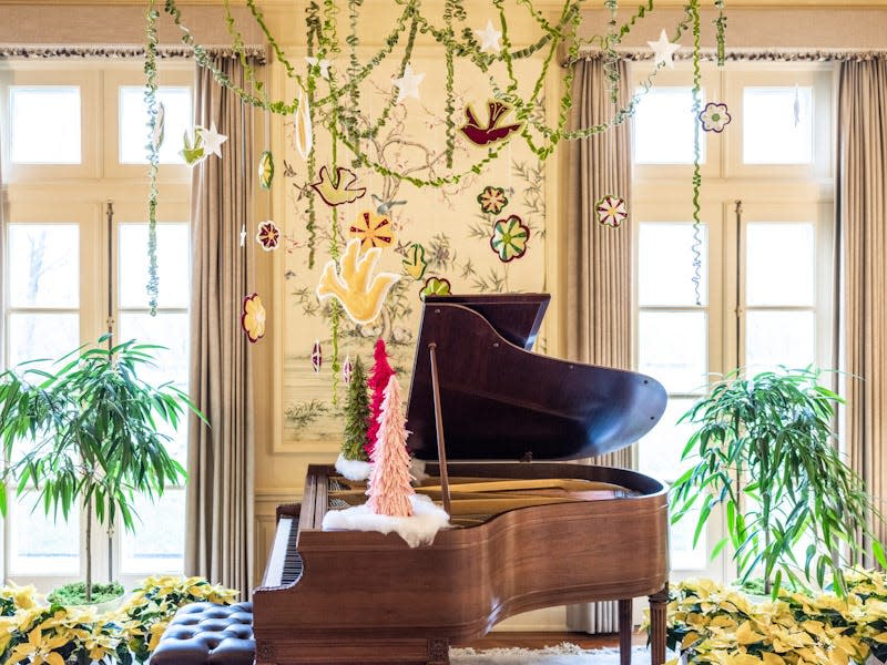 The Music Room in the Manor House at Stan Hywet is just one of many rooms decorated beautifully for the holidays.