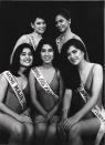 (Front row, L-R) Cristina Recto, Binibining Pilipinas-Maja 1986, Violeta Naluz, Binibining Pilipinas-Universe 1986, Alice Dixon, Binibining Pilipinas-International 1986, (2nd row, L-R) Christine Bonifacio, Binibining Pilipinas 1986 2nd Runner Up, and Catherina Salazar, Binibining Pilipinas 1986 1st Runner Up