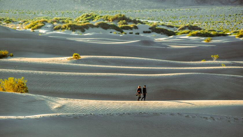 German visitors Klaus Meyer and Leo Fishcer at Mesquite Flat Sand Dunes, Death Valley National Park.