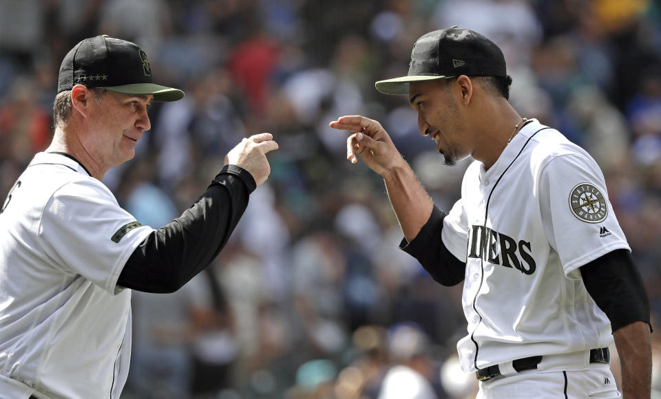 Edwin Diaz has been the biggest weapon in the Mariners’ dominant bullpen. (AP Photo/Elaine Thompson)