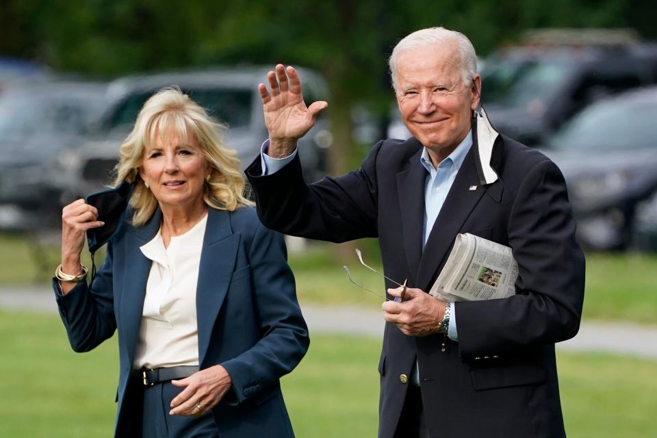 President Joe Biden and first lady Jill Biden depart the White House on June 9, 2021, for their first international trip. On June 16, Biden will meet with Russian President Vladimir Putin.