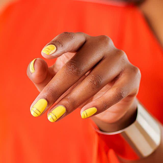 <p>Sunshine yellow and deep gold are the most overlooked fall-leaf colors, honestly. Opt for a combo of both for an unexpected manicure you can wear well beyond Thanksgiving. </p><p><a href="https://www.instagram.com/p/B9TCt5sFWbh/" rel="nofollow noopener" target="_blank" data-ylk="slk:See the original post on Instagram;elm:context_link;itc:0;sec:content-canvas" class="link ">See the original post on Instagram</a></p>