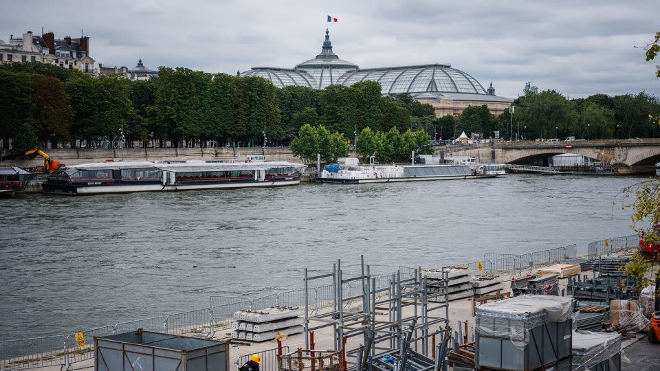 Ongoing construction works for the upcoming 2024 Olympic and Paralympic Games on the banks of the River Seine on July 1, 2024. - Dimitar Dilkoff/AFP/Getty Images