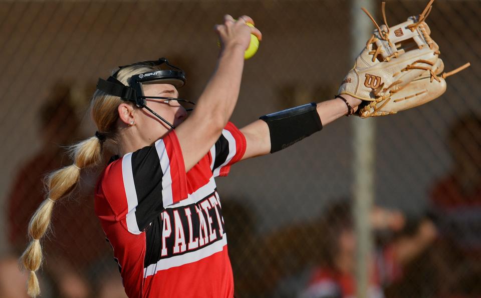 Palmetto Tigers' pitcher Desiree Aitken went seven innings, allowing zero runs on three hits, striking out 18 and walking zero against Venice, Wednesday evening March 22, 2023, at Venice High School.