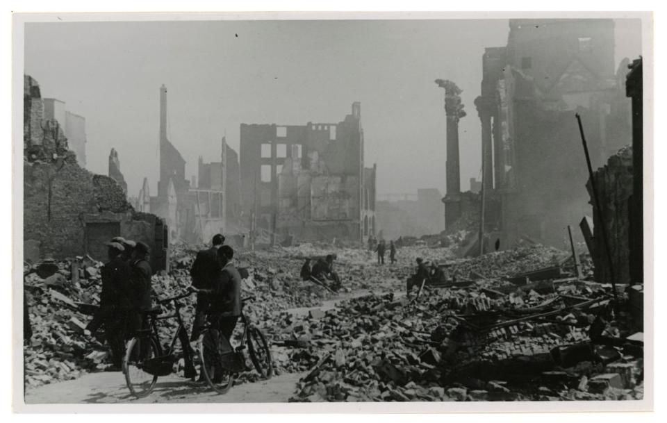 The city center of Rotterdam after the German Air Force bombing campaign in May 1940. (Rotterdam City Archive)