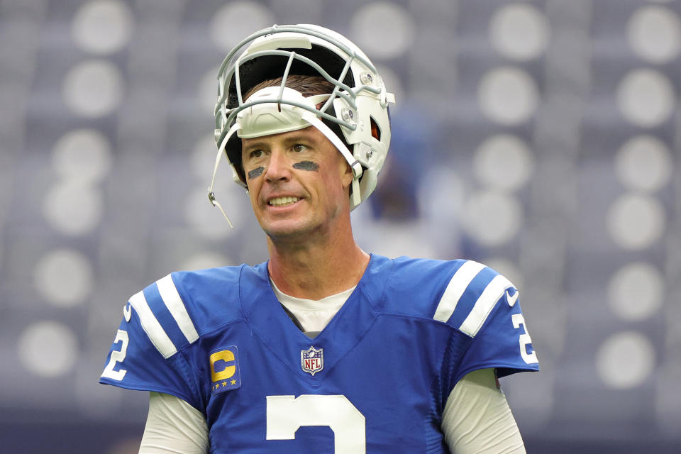 HOUSTON, TEXAS - SEPTEMBER 11: Matt Ryan #2 of the Indianapolis Colts warms up before the game against the Houston Texans at NRG Stadium on September 11, 2022 in Houston, Texas. (Photo by Carmen Mandato/Getty Images)