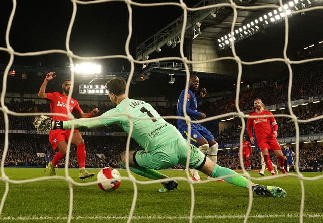 Chelsea’s Romelu Lukaku scores the third goal 