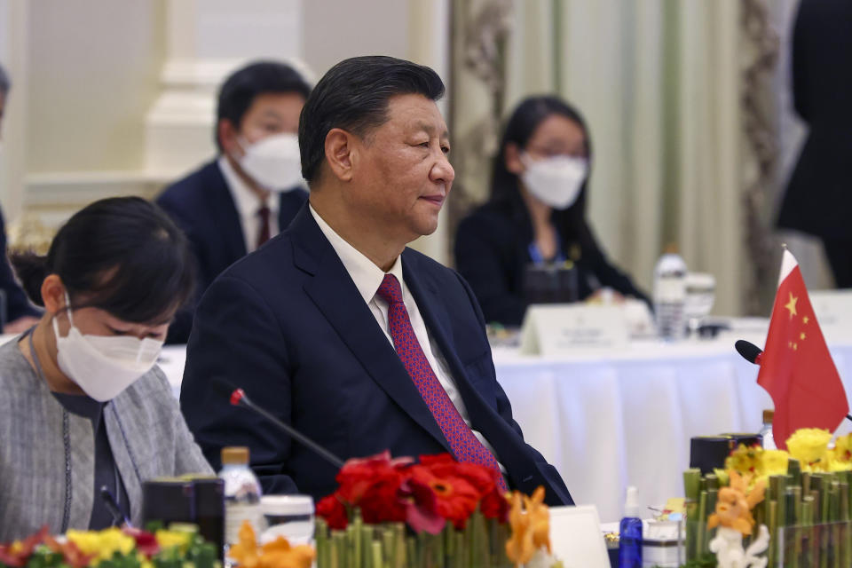 Chinese President Xi Jinping attends a meeting with Thailand's Prime Minister Prayuth Chan-ocha on the sidelines of the Asia-Pacific Economic Cooperation, APEC summit, at the Government House, Saturday, Nov. 19, 2022, in Bangkok, Thailand. (Athit Perawongmetha/Pool Photo via AP)