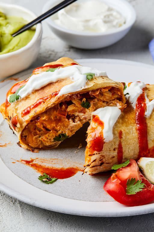 <p>Chimichangas are essentially fried <a href="https://www.delish.com/cooking/g2154/burrito-recipes/" rel="nofollow noopener" target="_blank" data-ylk="slk:burritos;elm:context_link;itc:0;sec:content-canvas" class="link ">burritos</a>—which, don't get us wrong, we absolutely LOVE—but sometimes we're not all about the excess oil or messy deep frying. Make these in the air fryer instead for an exceptionally crispy burrito with half the effort.</p><p>Get the <strong><a href="https://www.delish.com/cooking/recipe-ideas/a36267482/air-fryer-chimichanga-recipe/" rel="nofollow noopener" target="_blank" data-ylk="slk:Air Fryer Chimichanga recipe;elm:context_link;itc:0;sec:content-canvas" class="link ">Air Fryer Chimichanga recipe</a></strong>.</p>