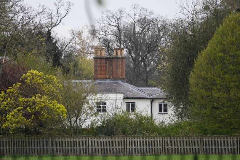 A general view of the exterior of Frogmore Cottage as people lay floral tributes to Prince Philip, Duke Of Edinburgh who died at age 99, nearby on April 10, 2021 in Windsor, United Kingdom.