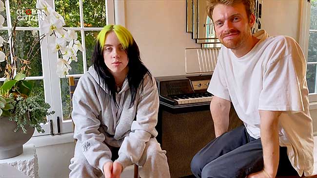 Billie and Finneas Eilish at home 