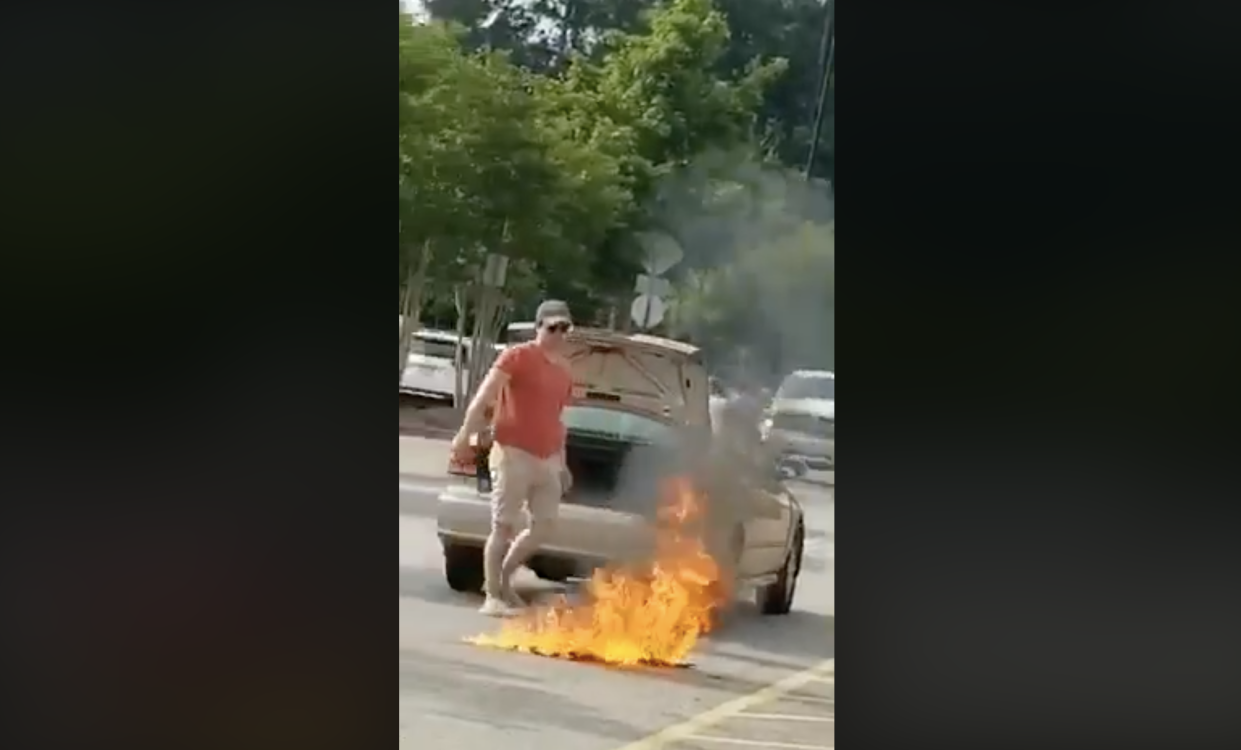 Mitchell Lee Stauffer was arrested after setting the American flag on fire in a Walmart parking lot. (Screenshot: Facebook/York-Poquoson Sheriff's Office)