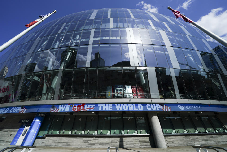 A banner commemorating Kansas City winning a World Cup bid is seen at T-Mobile Center after a watch party for the announcement of the FIFA World Cup 2026 host cities. (Jay Biggerstaff/USA TODAY Sports)