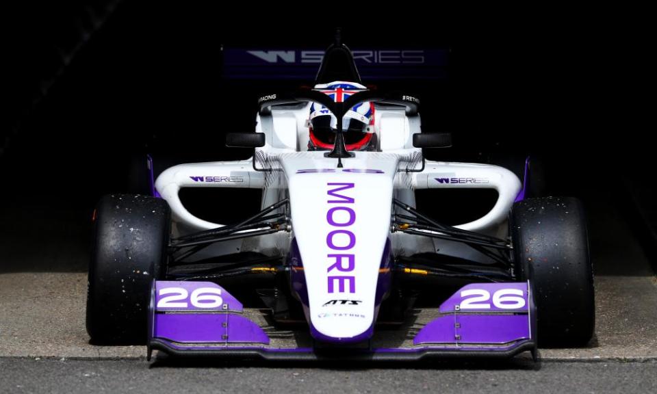 Sarah Moore in her car at Brands Hatch during the 2019 W Series