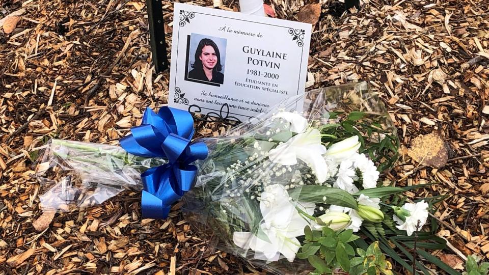 A memorial to Guylaine Potvin, who was killed in 2000. Quebec's provincial police cold case squad recently arrested a man in connection with her death.