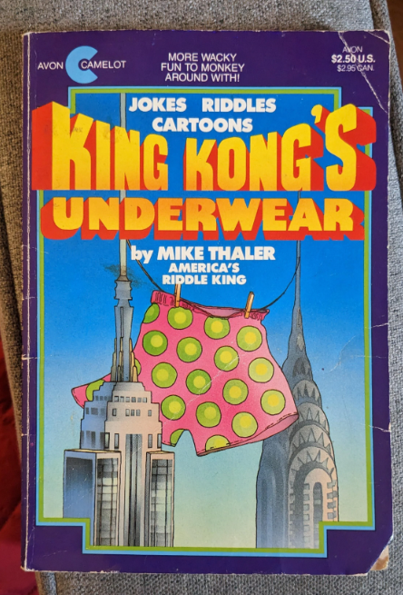 Book cover for King Kong's underwear which features dotted boxers hanging across the empire state building and chrysler building