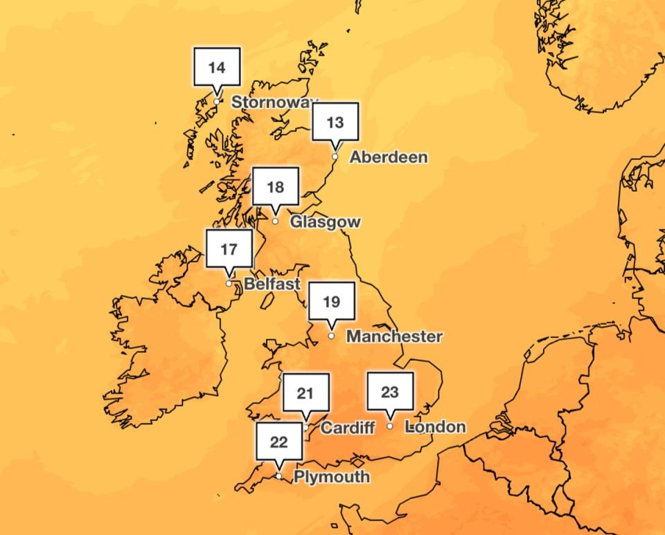 Thursday’s weather forecast shows highs rising across UK (Met Office)