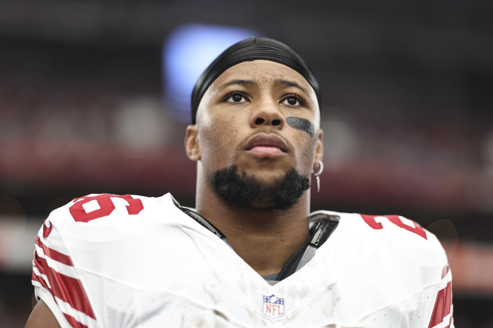 Saquon Barkley won't play against the 49ers. (Michael Owens/Getty Images)