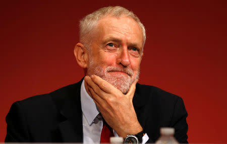 Britain's opposition Labour Party leader, Jeremy Corbyn, listens to a speech by shadow foreign secretary, Emily Thornberry at the Labour Party Conference in Brighton, Britain, September 25, 2017. REUTERS/Peter Nicholls