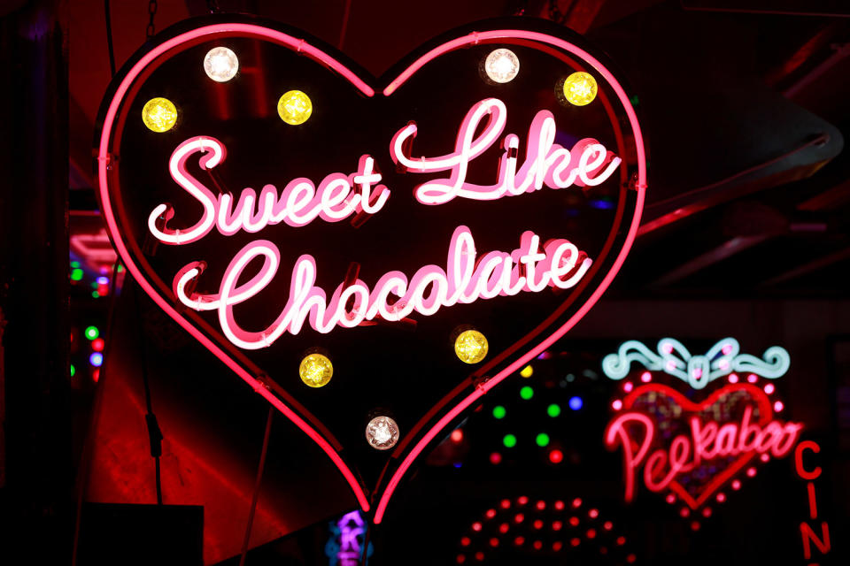 <p>A neon sign that reads ‘Sweet Like Chocolate’ is exhibited in God’s Own Junkyard gallery, cafe and workshop in London, Britain, May 13, 2017. (Photo: Russell Boyce/Reuters) </p>