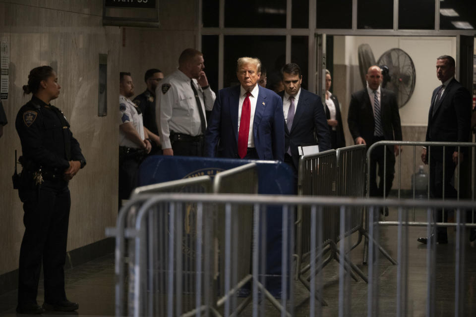 Former President Donald Trump leaves the Manhattan Criminal Court in New York, NY, Tuesday, April 30, 2024. (Victor J. Bluel/The Washington Post via AP, Pool)