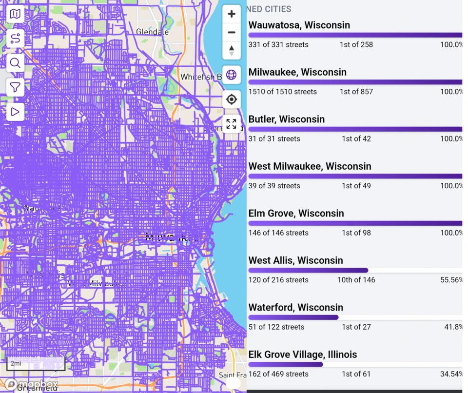 A map of the CityStrides website shows GPS data tracking every street Chris Ponteri ran in Milwaukee, Wauwatosa and surrounding cities. Ponteri finished his quest on Nov. 17 to run every down every street in the city of Milwaukee.