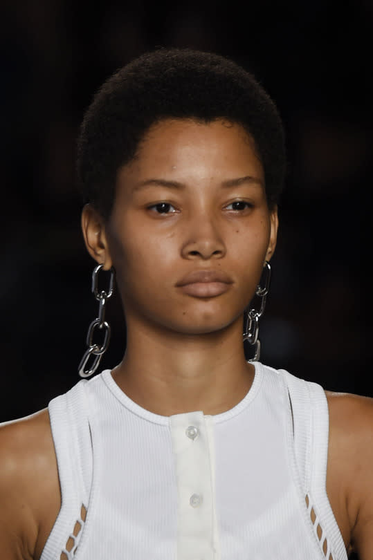 Cool biker-chain earrings at Alexander Wang’s Spring/Summer 2016 show. 