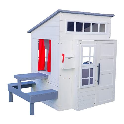 5) Wooden Playhouse with Picnic Table