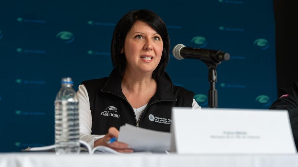 Gatineau, Que., Mayor France Bélisle speaks at a press conference on the flood risk along the Gatineau River on May 23, 2022.