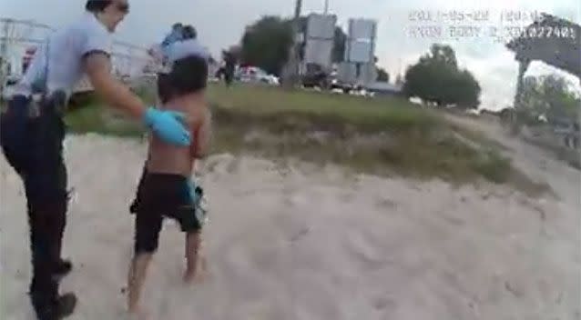 The boy walks to shore. Source: Lake Placid Police Department