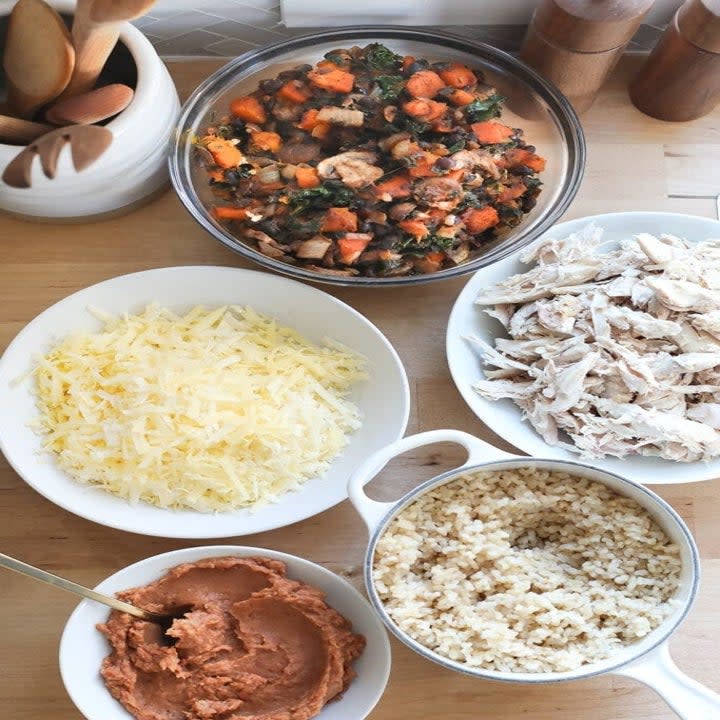 Ingredients for winter vegetable freezer burritos.