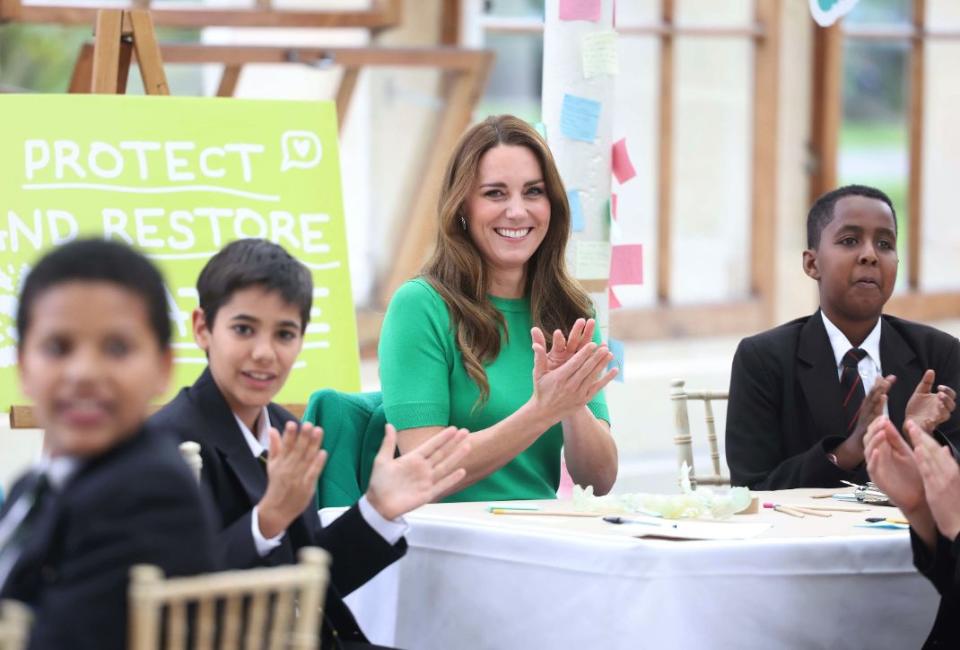 The Duke, Duchess of Cambridge visit Kew Gardens to take part in a Generation Earthshot event with children from The Heathlands School, Hounslow, London, Oct. 13. - Credit: MEGA