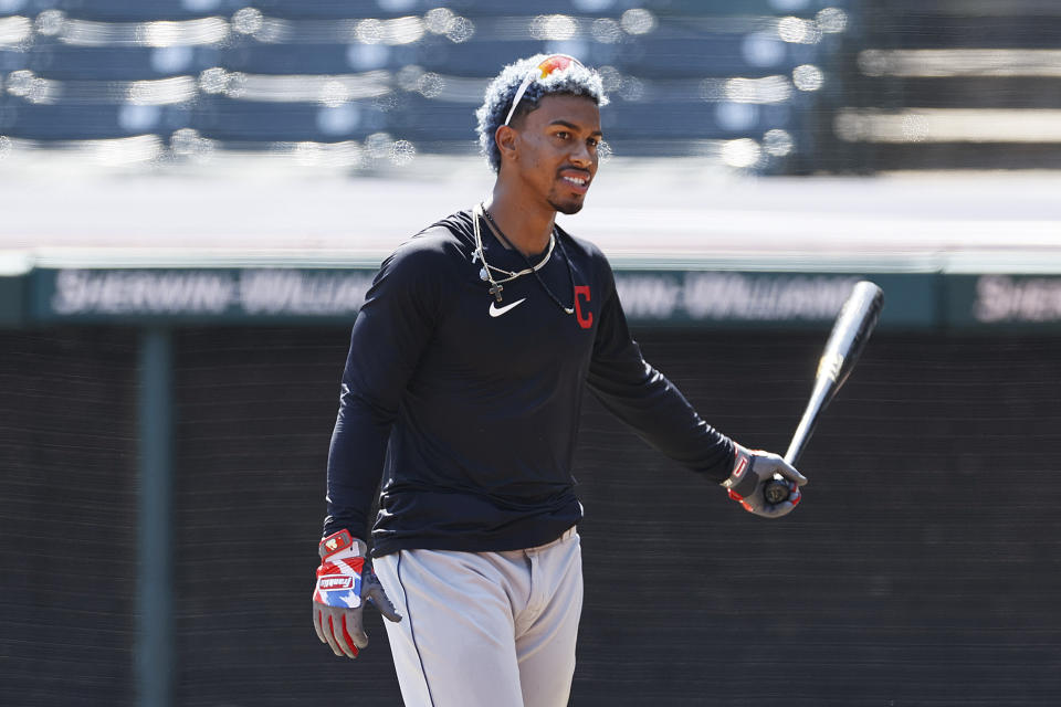 Cleveland Indians' Francisco Lindor walks off the field during baseball practice, Monday, July 6, 2020, in Cleveland. (AP Photo/Ron Schwane)