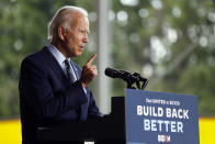 Democratic presidential candidate former Vice President Joe Biden speaks at McGregor Industries in Dunmore, Pa., Thursday, July 9, 2020. (AP Photo/Matt Slocum)