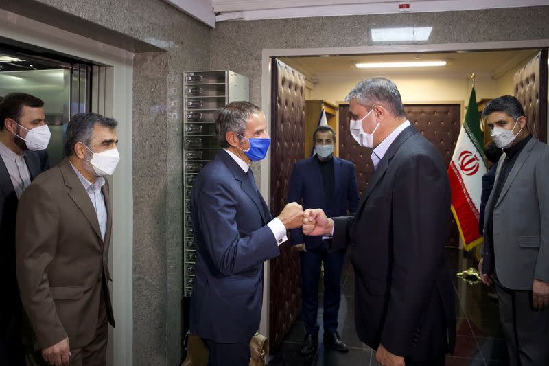 IAEA Director General Grossi meets with head of Iran's Atomic Energy Organization Eslami, in Tehran