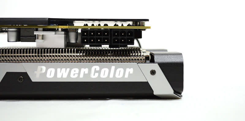 The card is powered by one 6-pin and one 8-pin power connector.