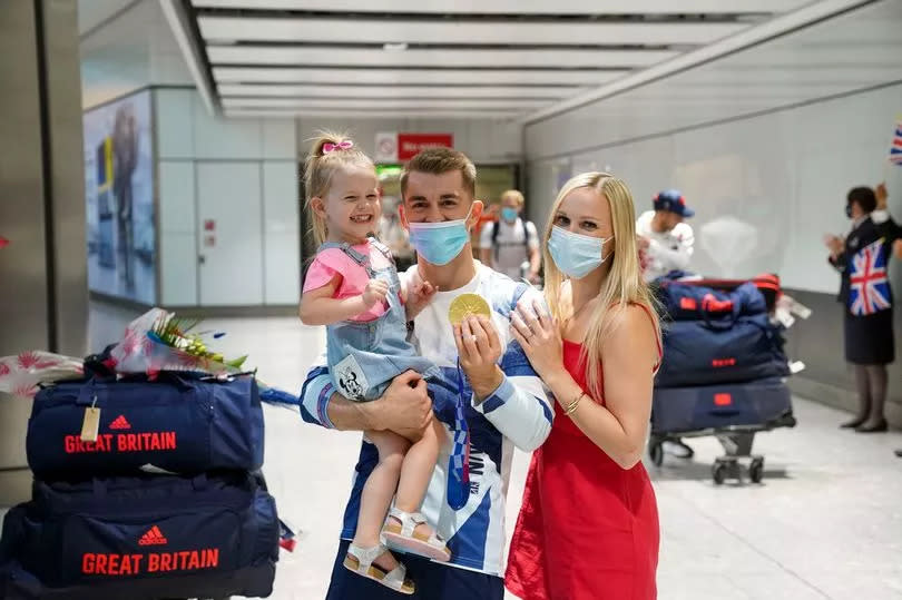 Olympic gymnast Max Whitlock, with his wife Leah and daughter Willow -Credit:Steve Parsons/PA Wire