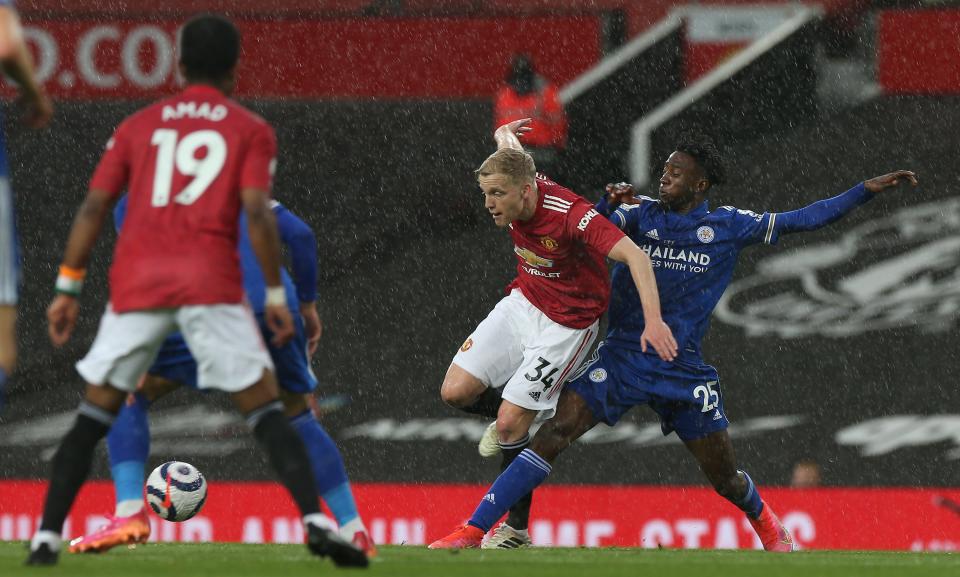 Donny van de Beek struggled to make an impact on a rare Premier League startManchester United via Getty Imag