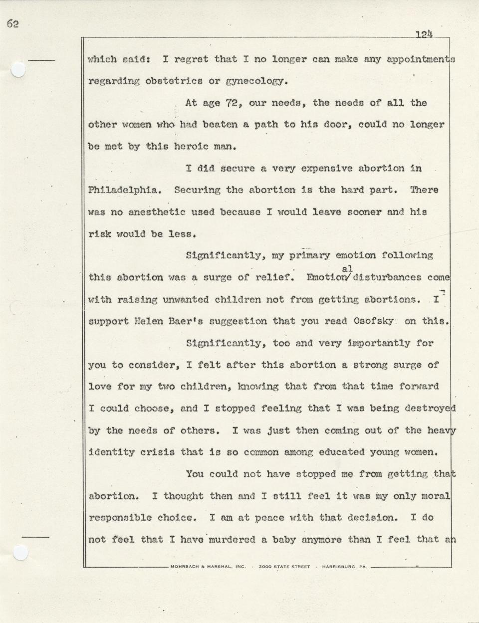 Transcript of Sylvia Stengle's testimony delivered to the Pennsylvania Abortion Law Commission in Harrisburg, Feb. 9. 1972.