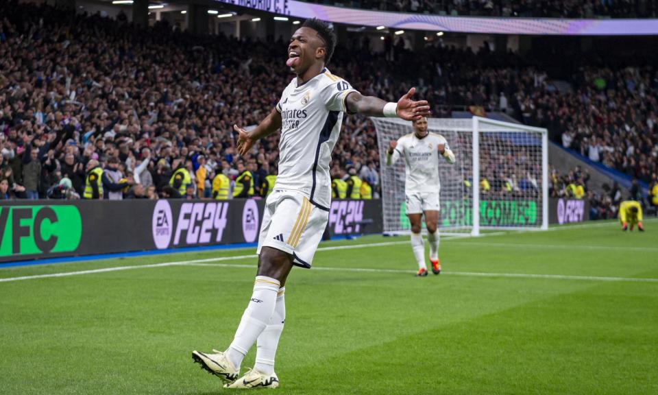 <span>Vinícius Júnior celebrates opening the scoring for Real Madrid against Girona.</span><span>Photograph: Alberto Gardin/IPA Sport/ipa-agency.net/REX/Shutterstock</span>