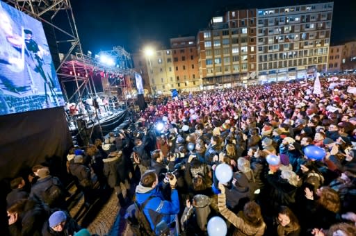 Sunday's rally ended with a rap and rock concert