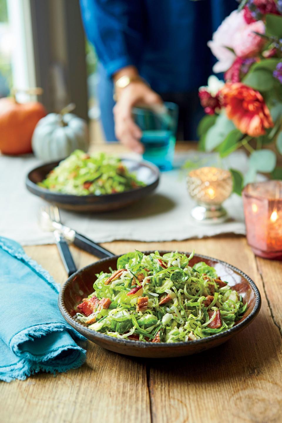 Brussels Sprout-and-Leek Slaw with Bacon and Pecans