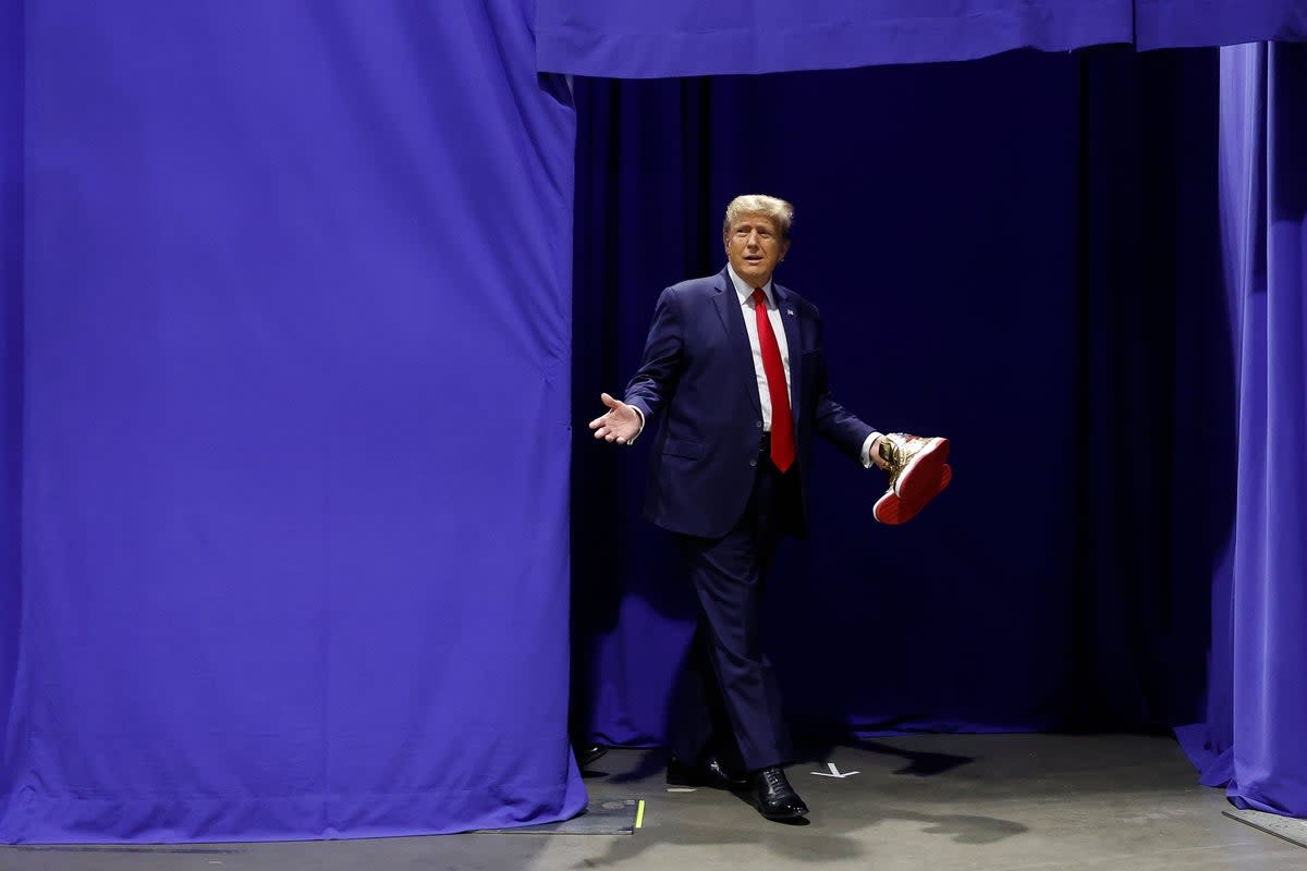 Donald Trump appears at a shoe conference in  Philadelphia one day after losing a civil fraud trial finding him liable for more than $355m. (Getty Images)